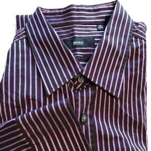 Hugo Boss Shirt Mens 16 32/33 Purple Back Stripes Button Up Preppy Casual